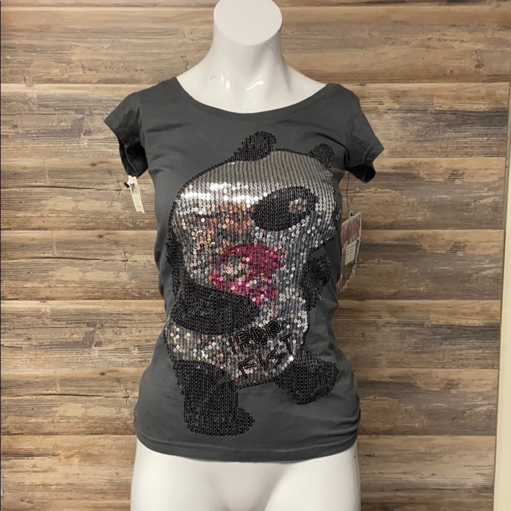 Iron Fist Propapanda Sequin Scoop Neck Tee NWT G4